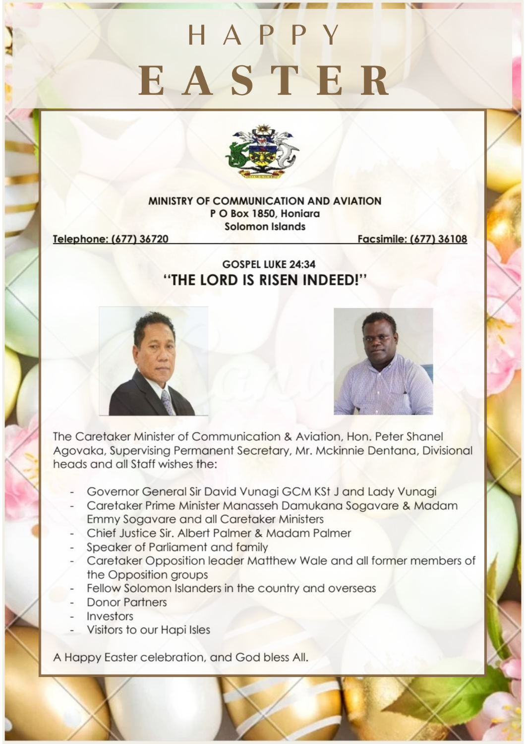 Easter Message from the Ministry of...